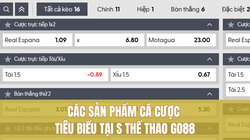S Thể Thao GO88 Và Chiến Thuật Đặt Cược Hiệu Quả 2 Các sản phẩm cá cược tiêu biểu tại S thể thao GO88